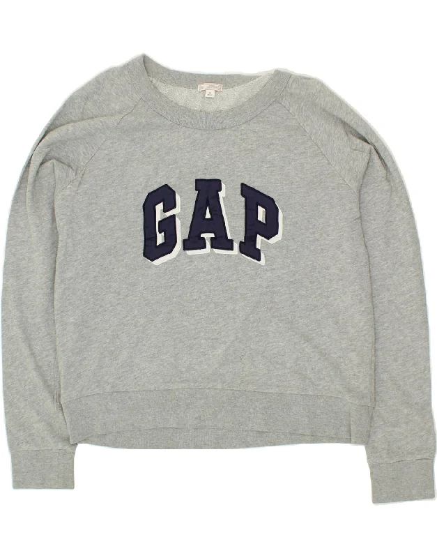 GAP Womens Crop Graphic Sweatshirt Jumper UK 14 Medium Grey Cotton Cotton Hoodie Fleece Lining Warmth GAP Womens Crop Graphic Sweatshirt Jumper UK 14 Medium Grey Cotton Cotton Hoodie Fleece Lining Warmth