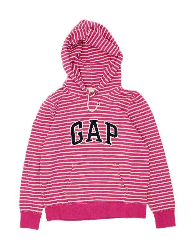 GAP Womens Graphic Hoodie Jumper UK 16 Large Pink Striped Cotton Hoodie with Front Slit Layering Stylish GAP Womens Graphic Hoodie Jumper UK 16 Large Pink Striped Cotton Hoodie with Front Slit Layering Stylish