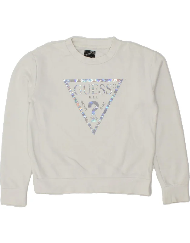 GUESS Girls Graphic Sweatshirt Jumper 13-14 Years White Cotton