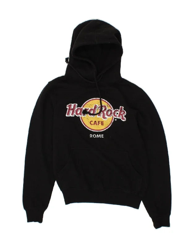 HARD ROCK CAFE Womens Rome Graphic Hoodie Jumper UK 10 Small Black Cotton Hoodie with Strings Custom Fit Adjustable HARD ROCK CAFE Womens Rome Graphic Hoodie Jumper UK 10 Small Black Cotton Hoodie with Strings Custom Fit Adjustable