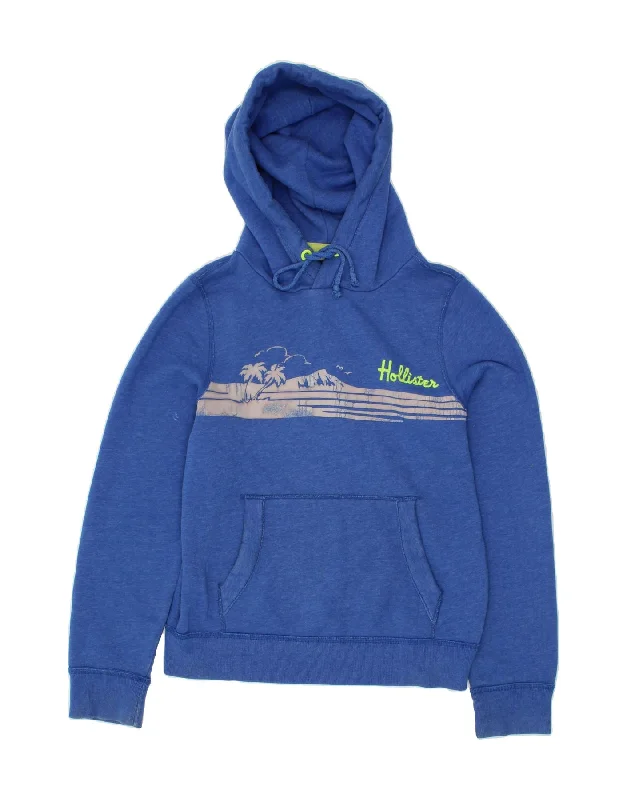 HOLLISTER Womens Graphic Hoodie Jumper UK 18 XL Blue Cotton Hoodie with Typography Text Message HOLLISTER Womens Graphic Hoodie Jumper UK 18 XL Blue Cotton Hoodie with Typography Text Message