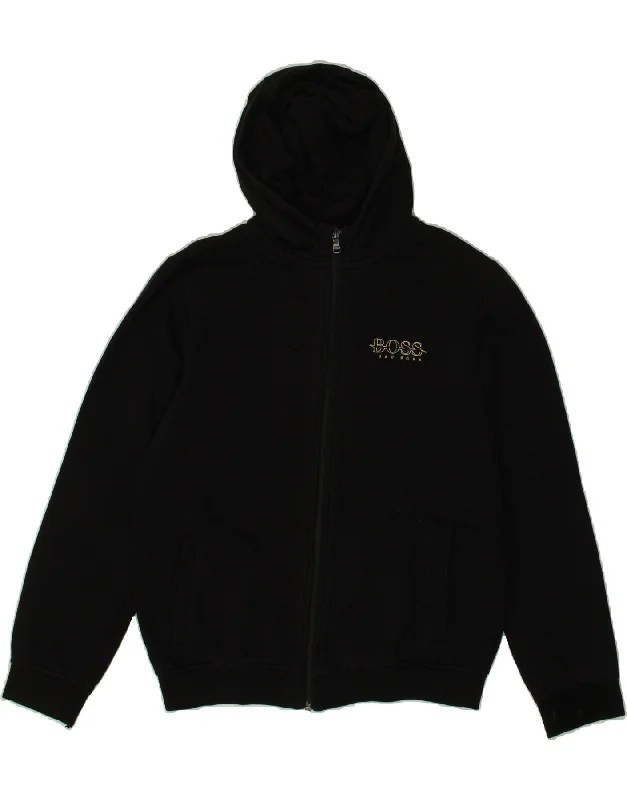 HUGO BOSS Boys Graphic Zip Hoodie Sweater 13-14 Years Black Cotton