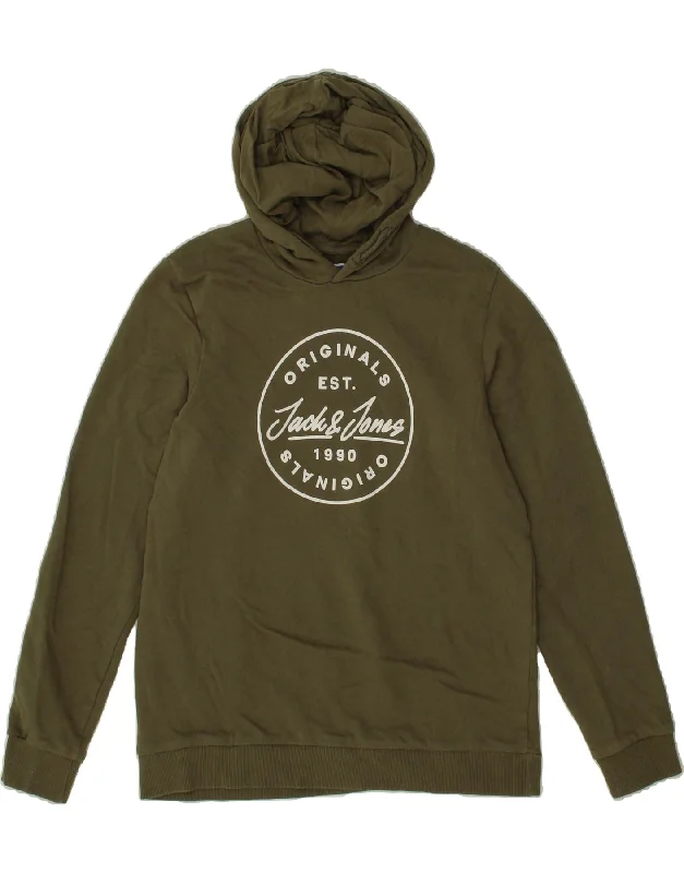 JACK & JONES Boys Graphic Hoodie Jumper 15-16 Years Khaki Cotton