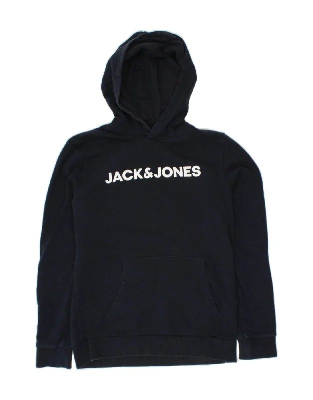 JACK & JONES Mens Graphic Hoodie Jumper Medium Navy Blue Cotton Hoodie with Logo Branding Identity JACK & JONES Mens Graphic Hoodie Jumper Medium Navy Blue Cotton Hoodie with Logo Branding Identity