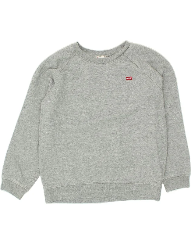 LEVI'S Womens Oversized Sweatshirt Jumper UK 10 Small Grey Cotton Hoodie with Hem Drawcord Adjustable Customizable LEVI'S Womens Oversized Sweatshirt Jumper UK 10 Small Grey Cotton Hoodie with Hem Drawcord Adjustable Customizable
