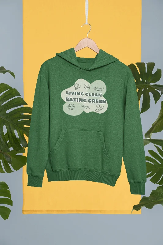 Living Clean Eating Green Hoodie Hoodie with Button Classic Timeless