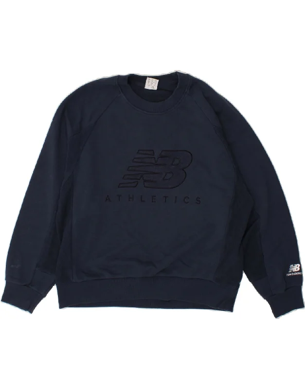 NEW BALANCE Mens Graphic Sweatshirt Jumper Medium Navy Blue Cotton Hoodie with Cropped Fit Short Trendy NEW BALANCE Mens Graphic Sweatshirt Jumper Medium Navy Blue Cotton Hoodie with Cropped Fit Short Trendy