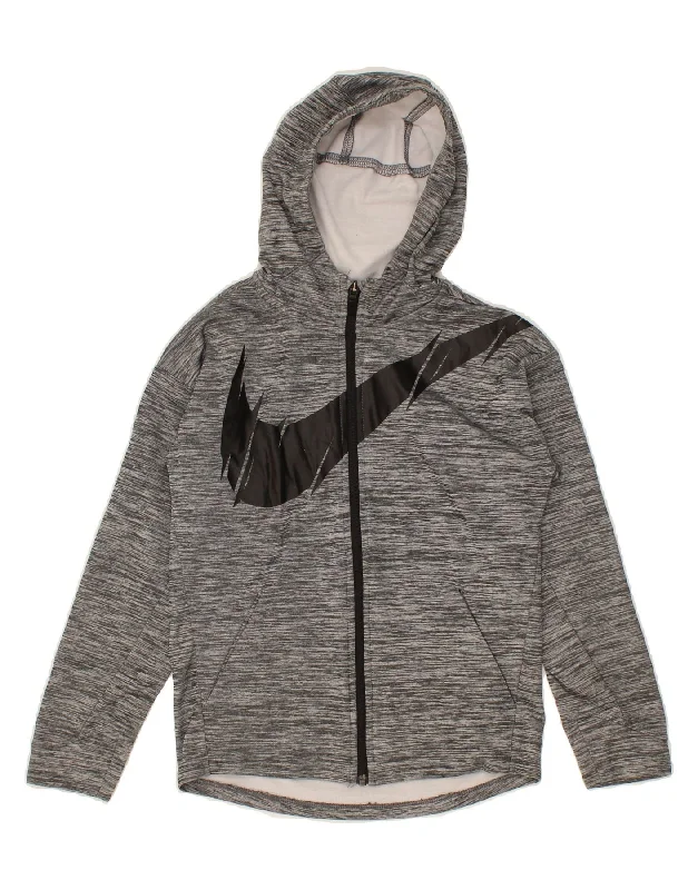 NIKE Boys Dri Fit Graphic Zip Hoodie Sweater 10-11 Years Medium Grey Hoodie with Distressed Vintage Worn NIKE Boys Dri Fit Graphic Zip Hoodie Sweater 10-11 Years Medium Grey Hoodie with Distressed Vintage Worn