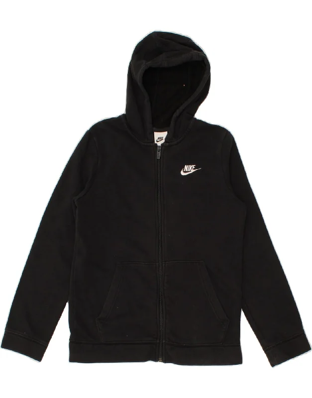 NIKE Boys Zip Hoodie Sweater 12-13 Years Large  Black Cotton