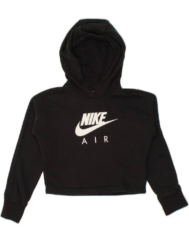 NIKE Girls Crop Graphic Hoodie Jumper 8-9 Years Small  Black Cotton