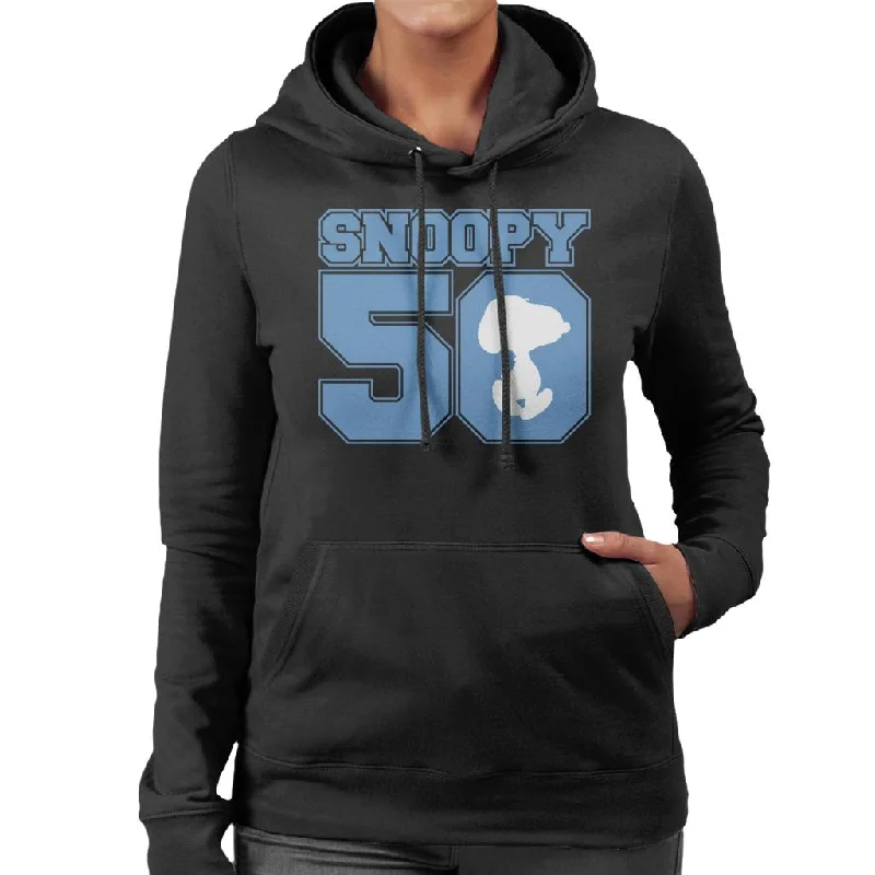 Peanuts Snoopy 50 Text Design Women's Hooded Sweatshirt Hoodie with Metallic Shiny Futuristic Peanuts Snoopy 50 Text Design Women's Hooded Sweatshirt Hoodie with Metallic Shiny Futuristic