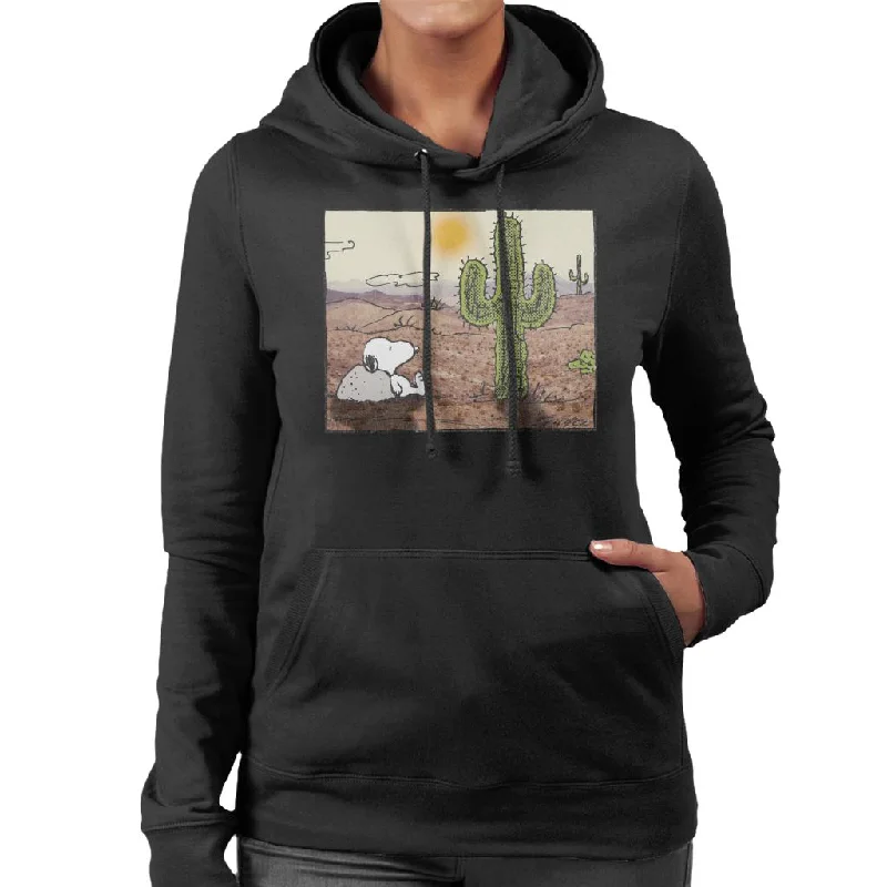 Peanuts Snoopy Cactus In The Desert Women's Hooded Sweatshirt Hoodie with Frayed Bohemian Relaxed Peanuts Snoopy Cactus In The Desert Women's Hooded Sweatshirt Hoodie with Frayed Bohemian Relaxed