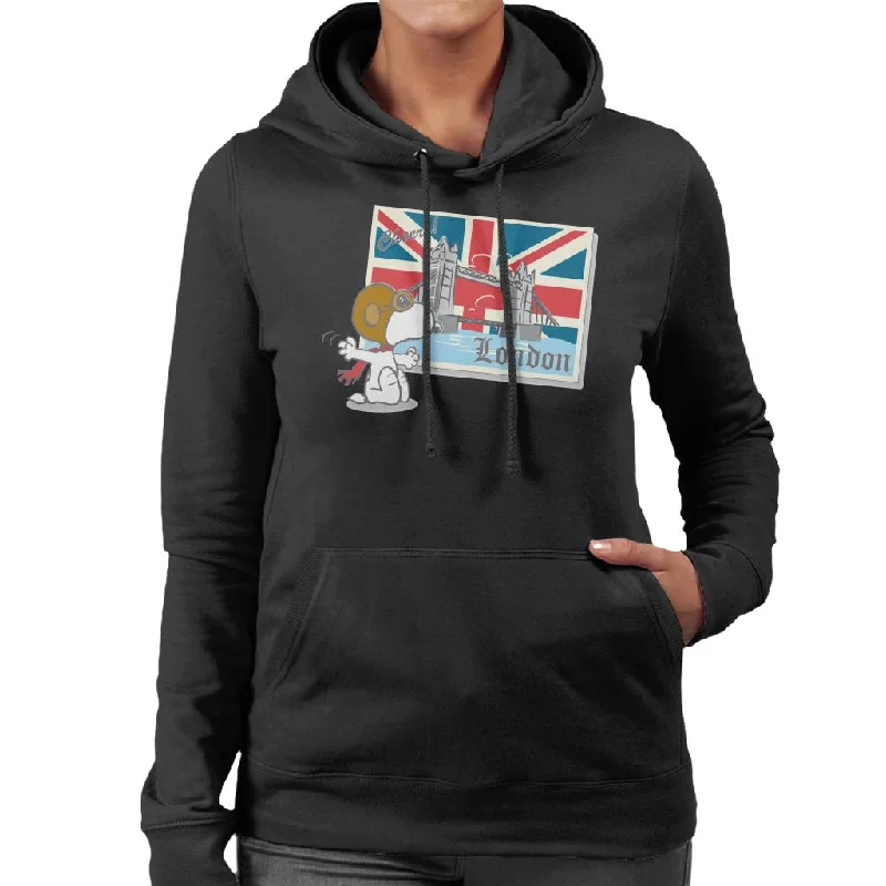 Peanuts Snoopy In London Women's Hooded Sweatshirt Hoodie with Back Slit Movement Comfort Peanuts Snoopy In London Women's Hooded Sweatshirt Hoodie with Back Slit Movement Comfort