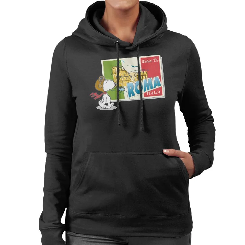 Peanuts Snoopy In Roma Italy Women's Hooded Sweatshirt Hoodie with Batwing Sleeves Loose Dramatic Peanuts Snoopy In Roma Italy Women's Hooded Sweatshirt Hoodie with Batwing Sleeves Loose Dramatic