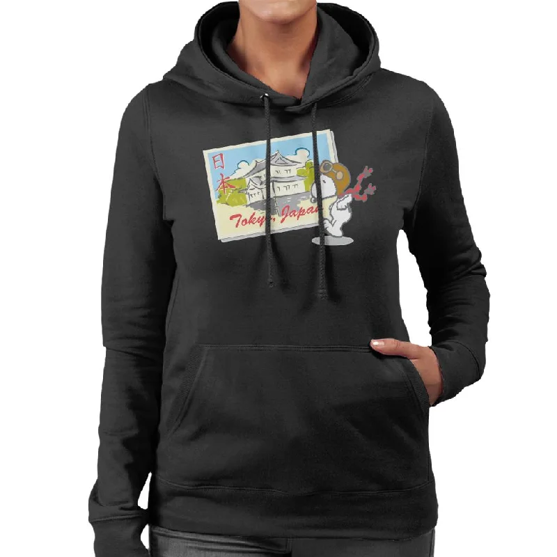 Peanuts Snoopy In Tokyo Japan Women's Hooded Sweatshirt Hoodie with Hem Contrast Bold Stylish Peanuts Snoopy In Tokyo Japan Women's Hooded Sweatshirt Hoodie with Hem Contrast Bold Stylish