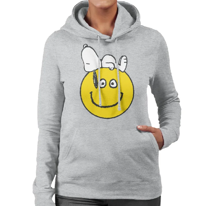 Peanuts Snoopy Lying On A Smiley Face Women's Hooded Sweatshirt Hoodie with V-Neck Classic Versatile Peanuts Snoopy Lying On A Smiley Face Women's Hooded Sweatshirt Hoodie with V-Neck Classic Versatile