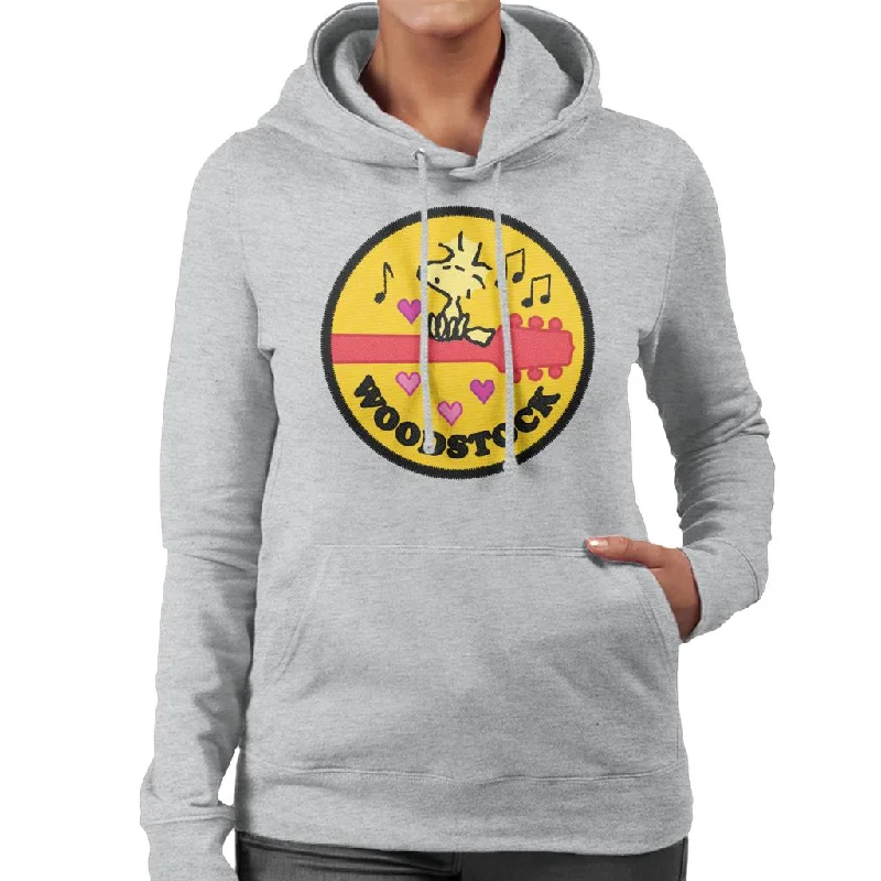 Peanuts Woodstock Perched On A Guitar Women's Hooded Sweatshirt Hoodie with Typography Text Message Peanuts Woodstock Perched On A Guitar Women's Hooded Sweatshirt Hoodie with Typography Text Message