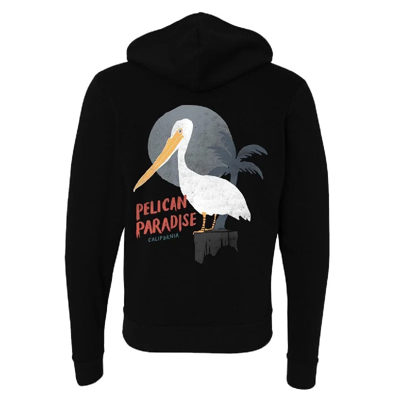 Pelican Paradise Black Zipper Hoodie Hoodie with Crew Neck Simple Timeless