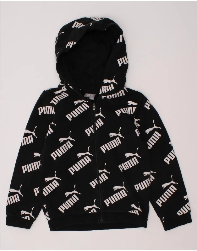 PUMA Boys Graphic Zip Hoodie Sweater 3-4 Years Black Cotton