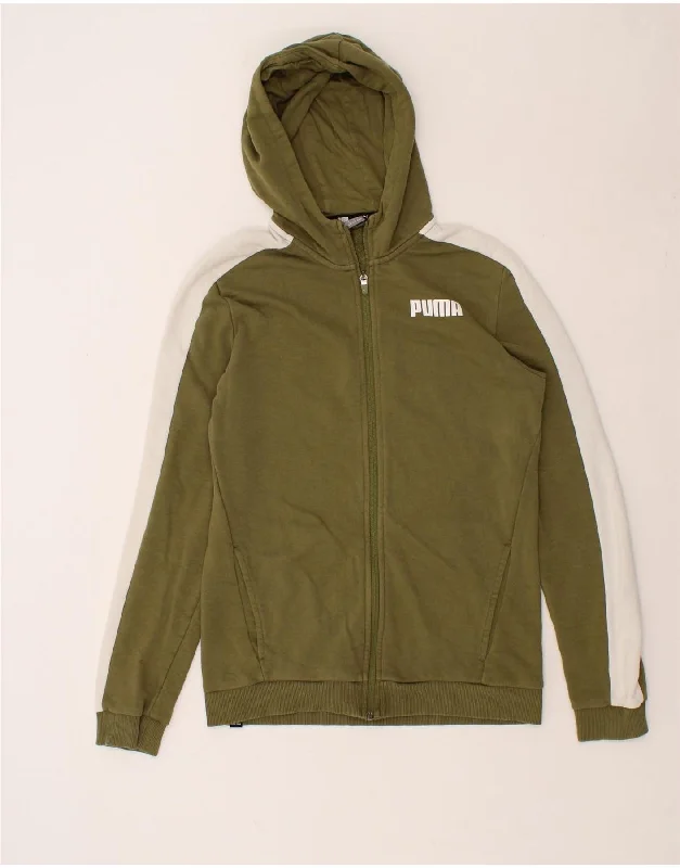 PUMA Boys Zip Hoodie Sweater 15-16 Years Khaki Hoodie with Exposed Zipper Edgy Industrial PUMA Boys Zip Hoodie Sweater 15-16 Years Khaki Hoodie with Exposed Zipper Edgy Industrial