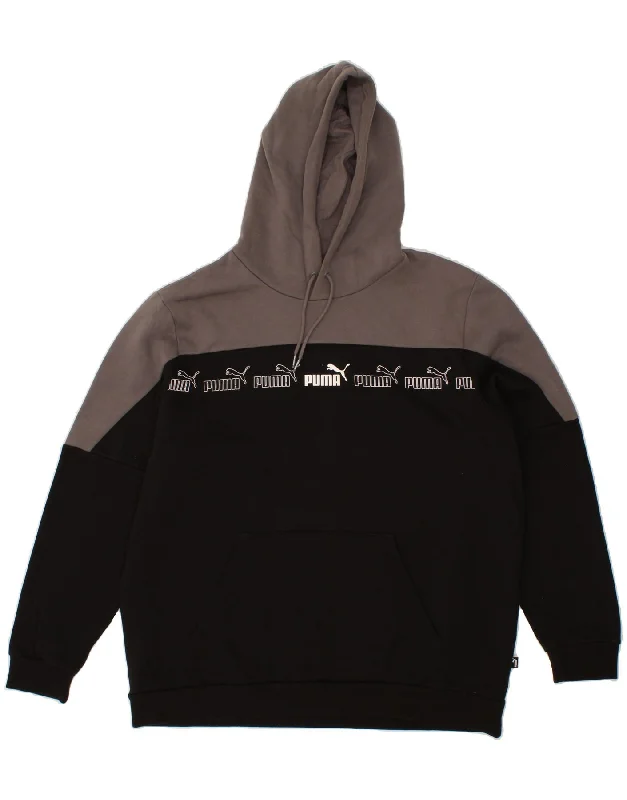 PUMA Mens Graphic Hoodie Jumper XL Black Colourblock Cotton Hoodie with Tie-Dye Psychedelic Retro