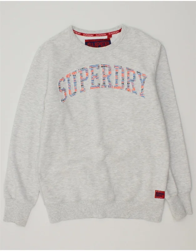 SUPERDRY Mens Graphic Sweatshirt Jumper Large Grey Flecked Cotton Hoodie with V-Neck Classic Versatile SUPERDRY Mens Graphic Sweatshirt Jumper Large Grey Flecked Cotton Hoodie with V-Neck Classic Versatile