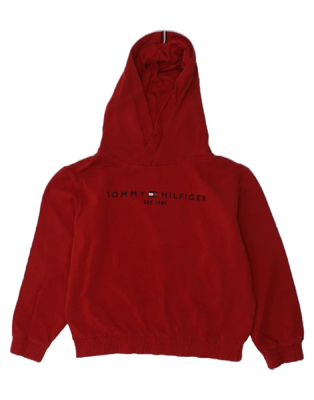 TOMMY HILFIGER Girls Graphic Hoodie Jumper 11-12 Years Red Cotton