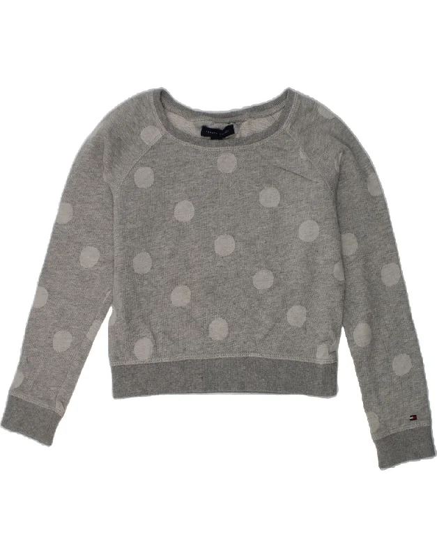 TOMMY HILFIGER Girls Sweatshirt Jumper 6-7 Years Small  Grey Polka Dot