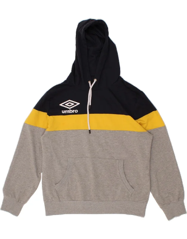 UMBRO Mens Hoodie Jumper Large Grey Colourblock Cotton Hoodie with Distressed Vintage Worn UMBRO Mens Hoodie Jumper Large Grey Colourblock Cotton Hoodie with Distressed Vintage Worn