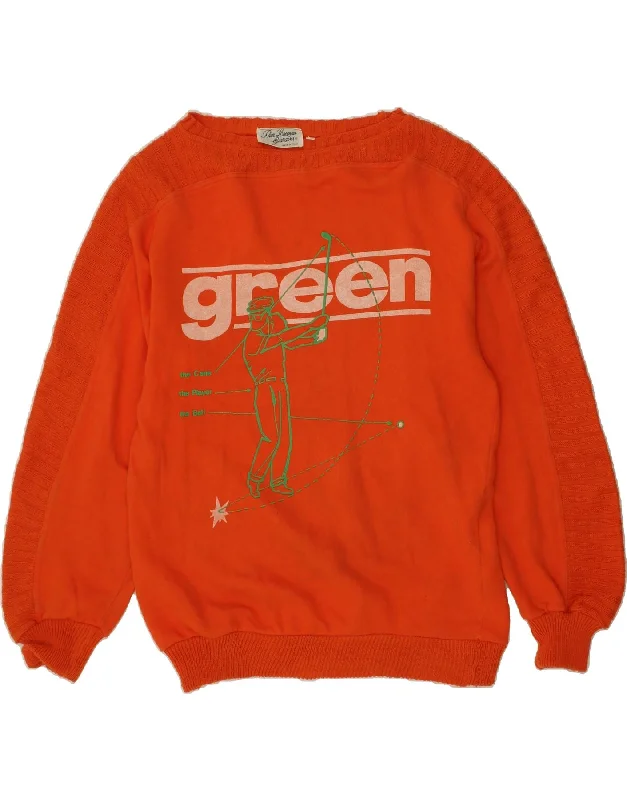VINTAGE Mens Graphic Sweatshirt Jumper Small Orange Acrylic Hoodie with Belted Waist Structured Tailored VINTAGE Mens Graphic Sweatshirt Jumper Small Orange Acrylic Hoodie with Belted Waist Structured Tailored