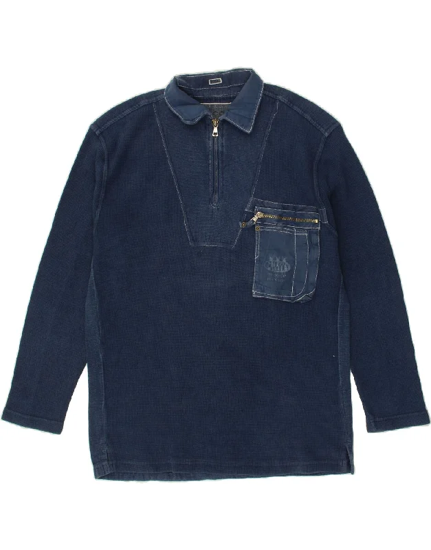 VINTAGE Mens Polo Neck Sweatshirt Jumper Medium Navy Blue Hoodie with Slim Fit Tailored Modern VINTAGE Mens Polo Neck Sweatshirt Jumper Medium Navy Blue Hoodie with Slim Fit Tailored Modern