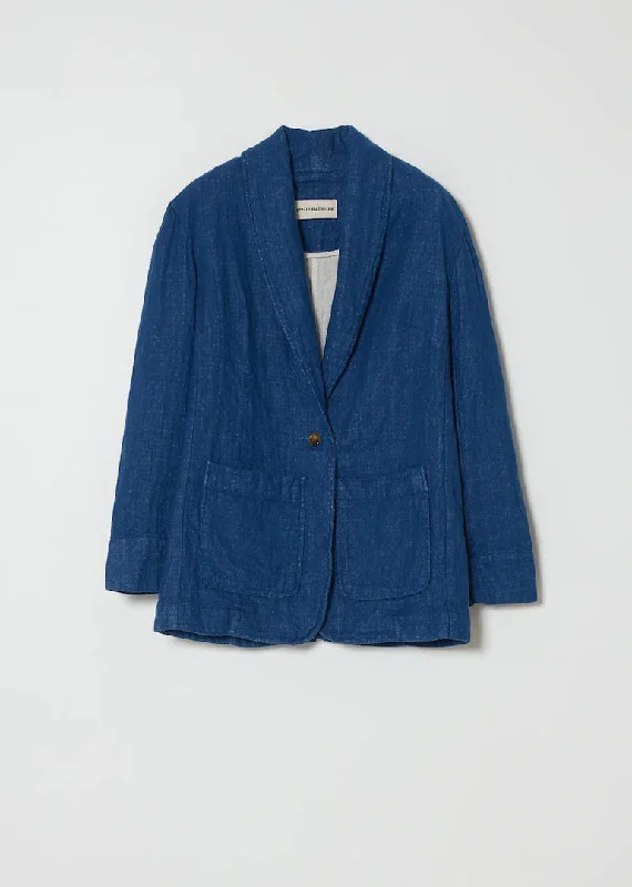 Atelier Delphine - Elliott Jacket in Indigo Boat Neck Shawl Collar Notched Collar