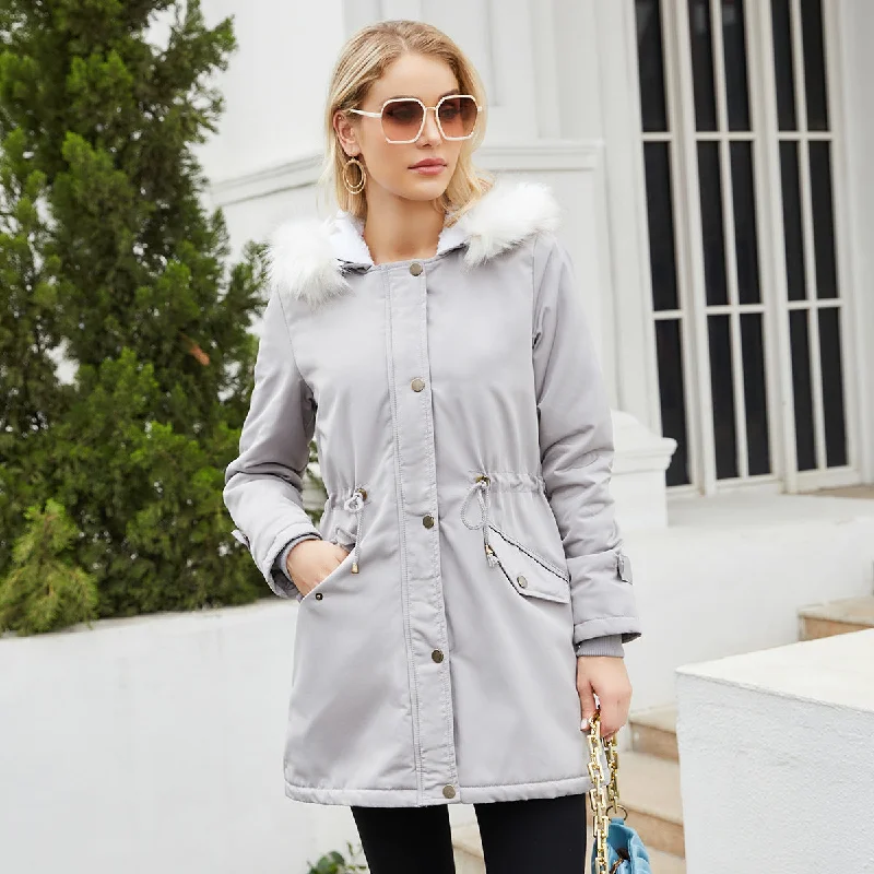 FZ Women's Detachable Fur Hooded Cotton Padded Fleece Jacket Cotton Fabric Linen Fabric Terry Fabric FZ Women's Detachable Fur Hooded Cotton Padded Fleece Jacket Cotton Fabric Linen Fabric Terry Fabric
