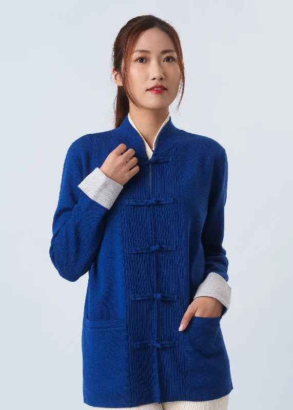 Bicolor Knitted Tang Jacket (Blue/ Off White) Tiered Jacket Buttoned Jacket Zippered Jacket Bicolor Knitted Tang Jacket (Blue/ Off White) Tiered Jacket Buttoned Jacket Zippered Jacket