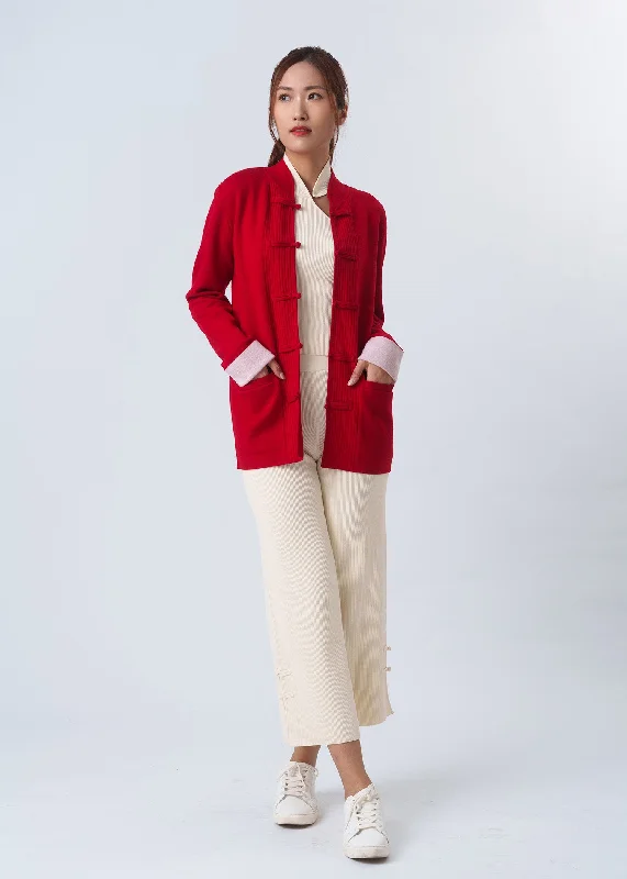 Bicolor Knitted Tang Jacket (Red/ Off White) Denim Jacket Leather Jacket Suede Jacket