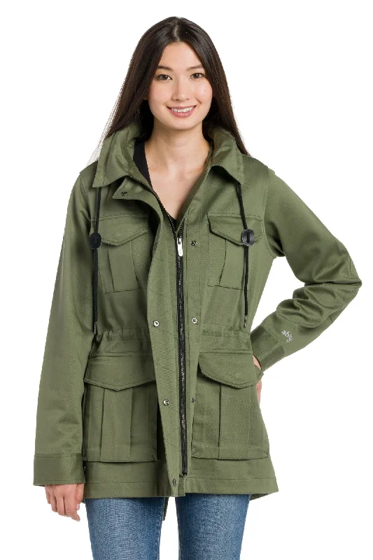 Citrine | Women's Hooded Field Jacket Front Pockets Side Pockets Patch Pockets
