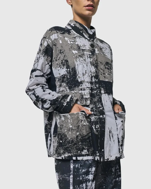 Digi Tech Jacket, Marble A-Line Jacket Boat Neck Shawl Collar