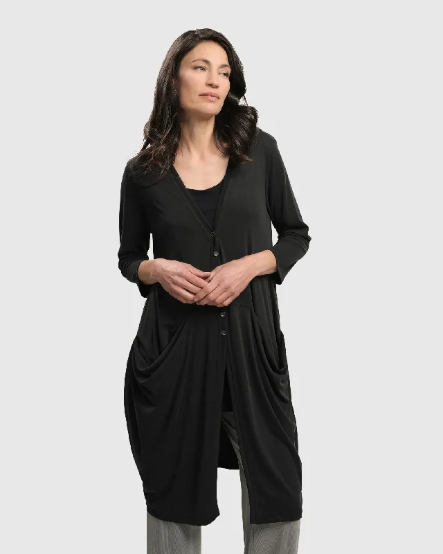 Essential Draped Cocoon Jacket, Charcoal Wool Fabric Cashmere Fabric Tweed Fabric