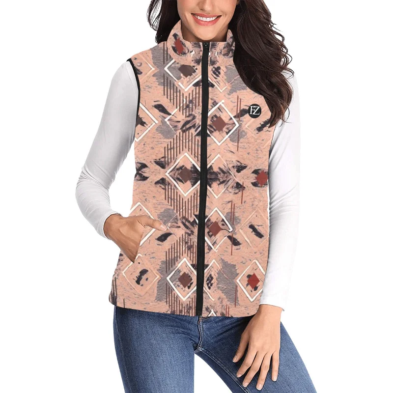 FZ  Women's African Print Puff Jacket 1 Zippered Front Buttoned Front Snap Front