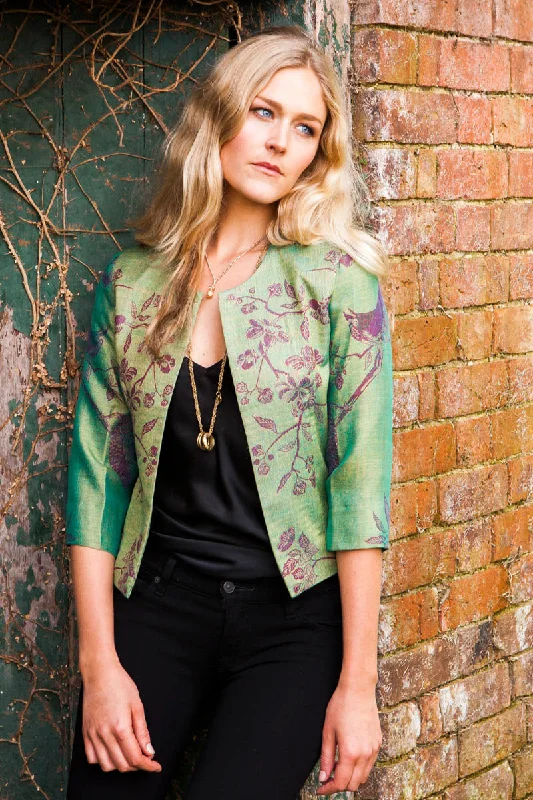 Juna Jacket in Dragonfly Green Hooded Jacket Caped Jacket Shawl Collar Jacket