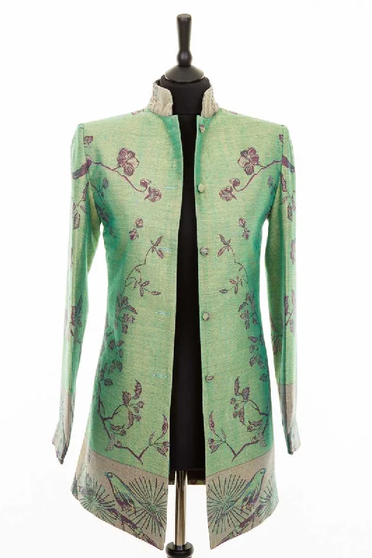 Long Nehru Jacket in Dragonfly Green Fleece Fabric Down Fabric Feather Fabric