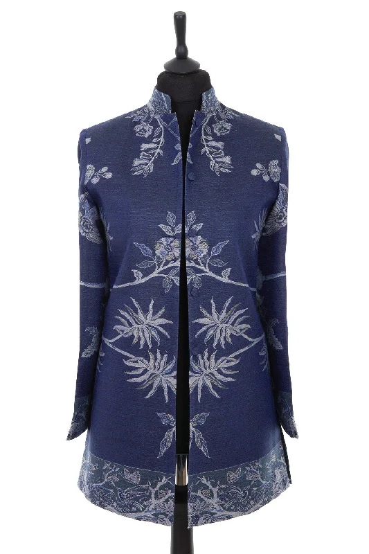 Long Nehru Jacket in Electric Navy Snapped Jacket Toggled Jacket Drawstring Jacket