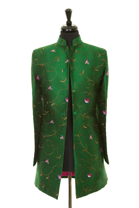 Long Nehru Jacket in Emerald Green Insulated Jacket Fitted Jacket Loose Jacket
