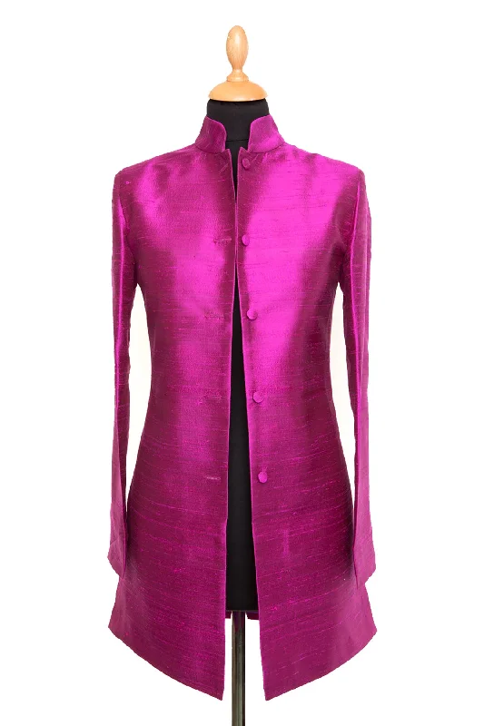 Long Nehru Jacket in Wild Orchid Jersey Jacket Tulle Jacket Batik Jacket