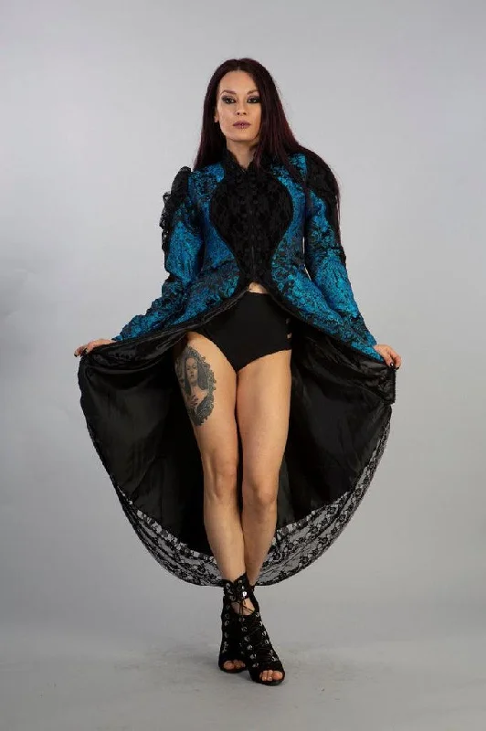 Megna Ladies Jacket in Blue Black Jacquard Snapped Jacket Toggled Jacket Drawstring Jacket Megna Ladies Jacket in Blue Black Jacquard Snapped Jacket Toggled Jacket Drawstring Jacket