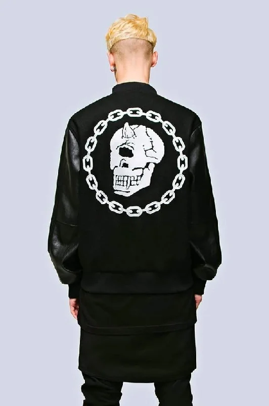 Mishka Chain Varsity Jacket - Unisex Notch Collar Jacket Peter Pan Collar Jacket Cowl Neck Jacket Mishka Chain Varsity Jacket - Unisex Notch Collar Jacket Peter Pan Collar Jacket Cowl Neck Jacket