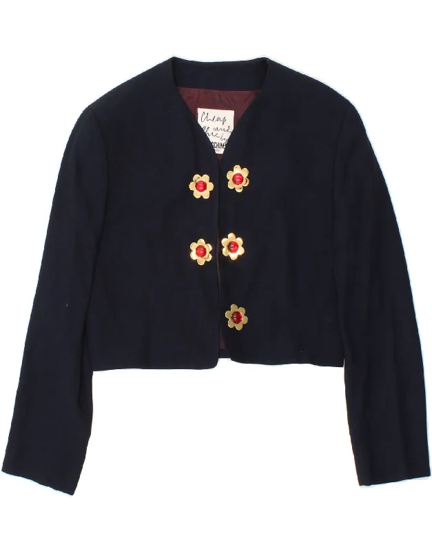MOSCHINO Womens Cheap and Chic Bolero Jacket UK 10 Small Navy Blue Floral Herringbone Jacket Checkered Jacket Solid Jacket MOSCHINO Womens Cheap and Chic Bolero Jacket UK 10 Small Navy Blue Floral Herringbone Jacket Checkered Jacket Solid Jacket