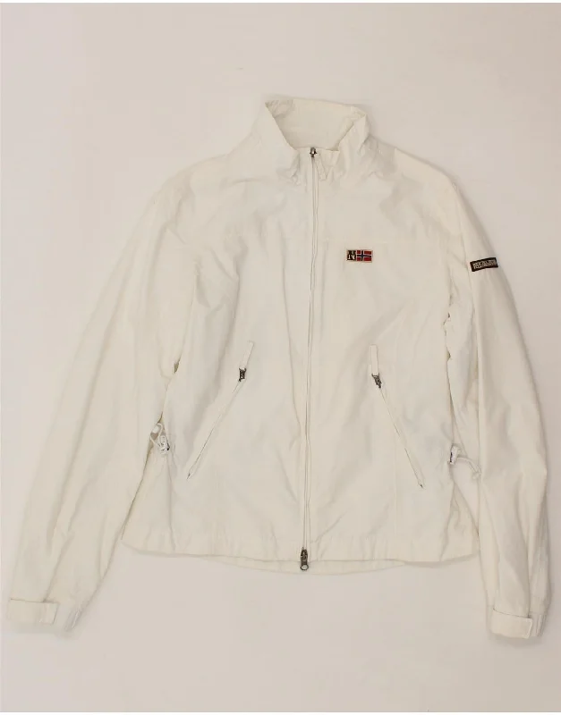 NAPAPIJRI Womens Bomber Jacket UK 14 Medium White Polyamide Welt Pockets Slit Pockets Flap Pockets NAPAPIJRI Womens Bomber Jacket UK 14 Medium White Polyamide Welt Pockets Slit Pockets Flap Pockets
