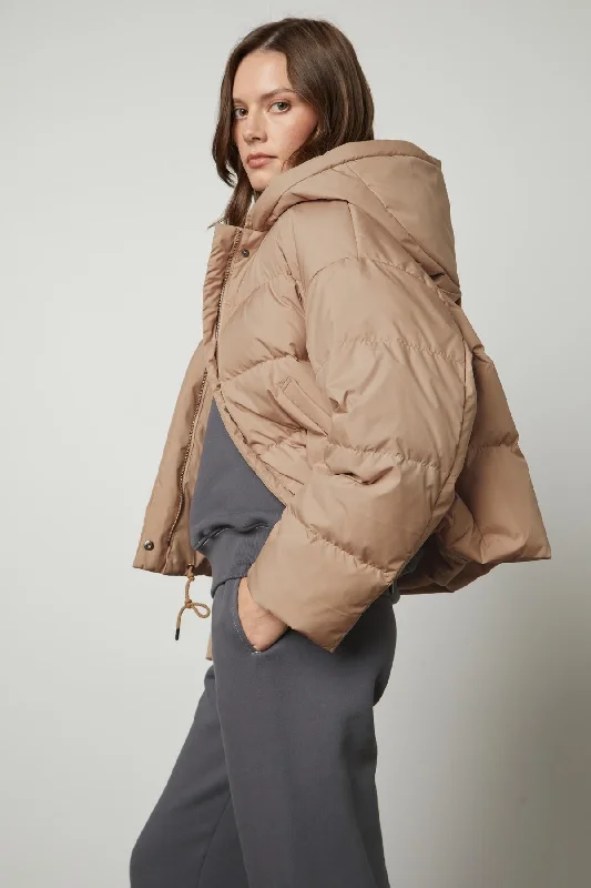 RAYLIN CROPPED PUFFER JACKET Satin Fabric Silk Fabric Chiffon Fabric