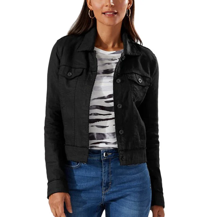 Tommy Bahama Women's Two Palms Raw Edge Jacket - Black Cotton Jacket Linen Jacket Terry Jacket Tommy Bahama Women's Two Palms Raw Edge Jacket - Black Cotton Jacket Linen Jacket Terry Jacket